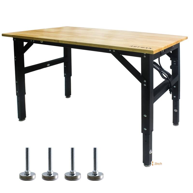 48" Adjustable Work Bench with Power Outlets Wooden Top Work Table 48